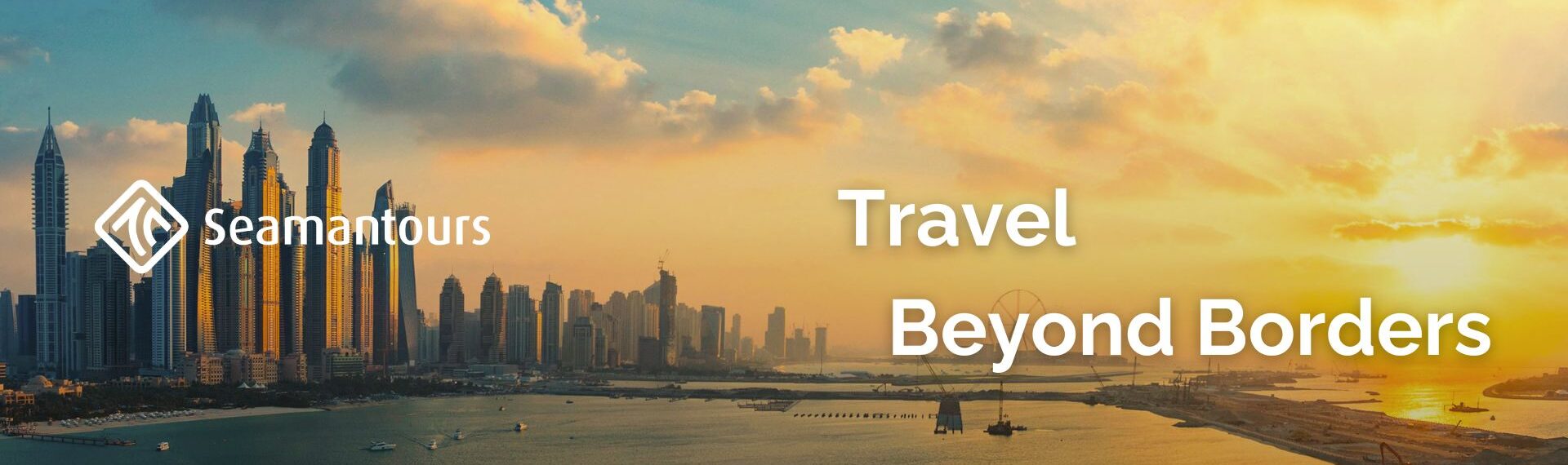 Panoramic Dubai skyline at sunrise representing global travel and international tourism services