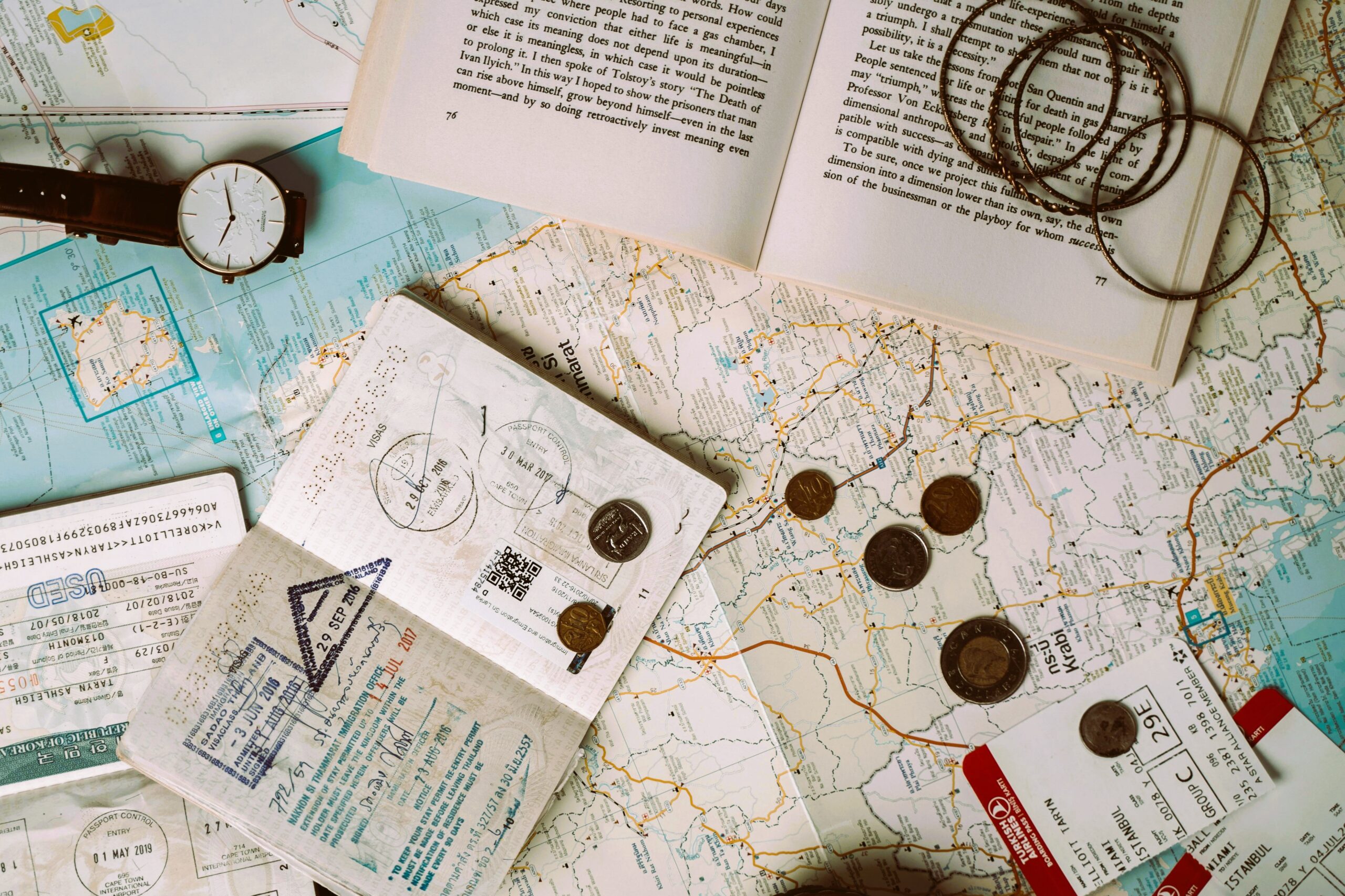 UAE visa services with passport, visa stamps, travel documents, and boarding pass