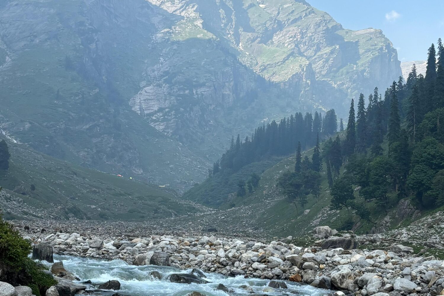 Mountain stream and valley landscape near the Amarnath Yatra route