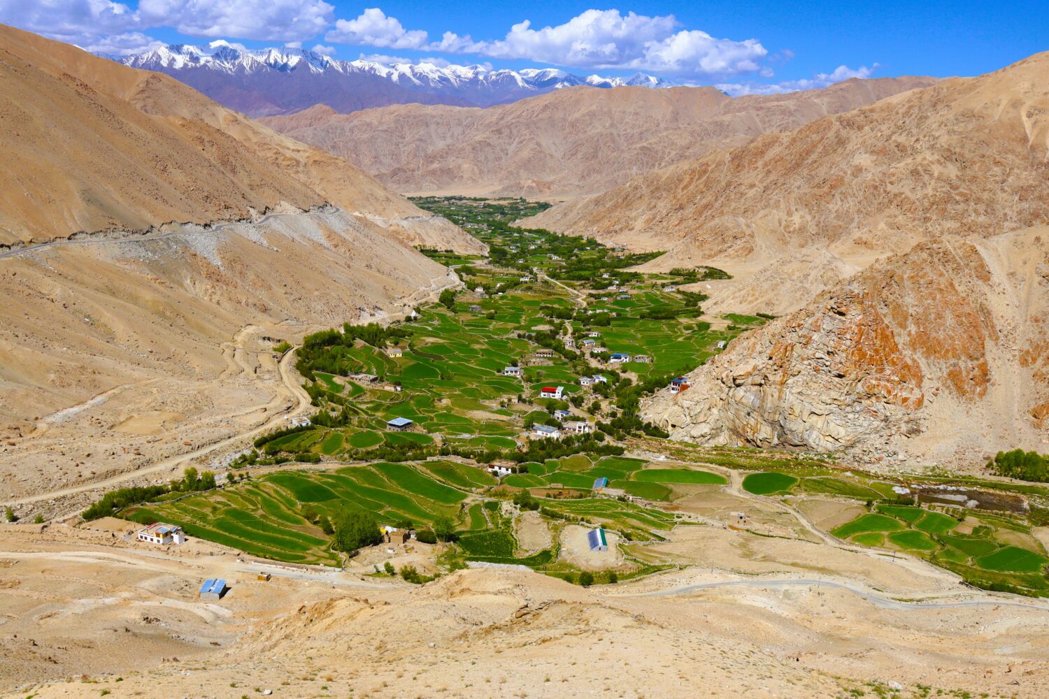 Aryan Valley landscape with traditional villages and mountain views in Ladakh