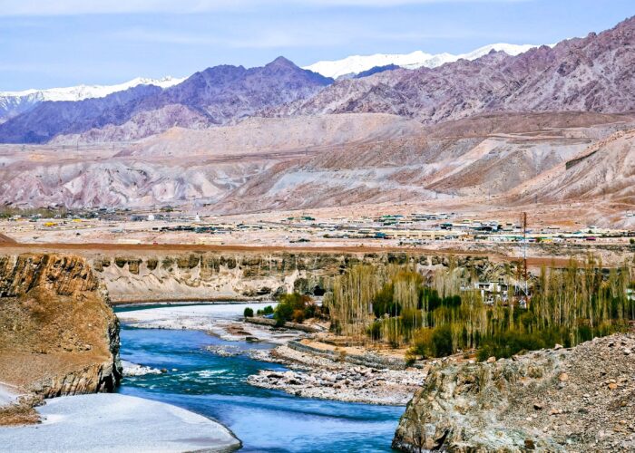 Best of Ladakh Tour featuring Leh Ladakh river valley and Himalayan mountain landscape