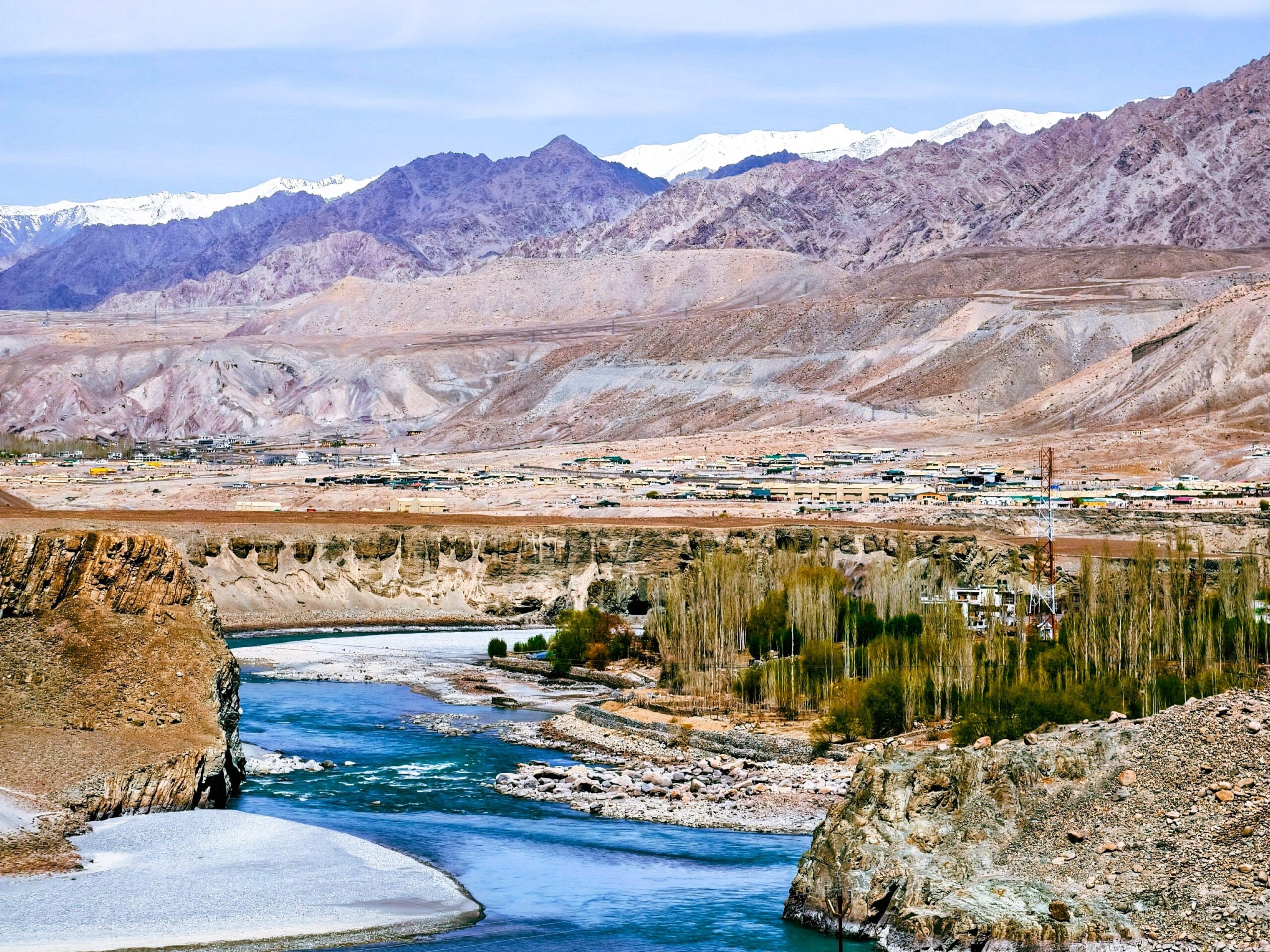 Best of Ladakh Tour featuring Leh Ladakh river valley and Himalayan mountain landscape