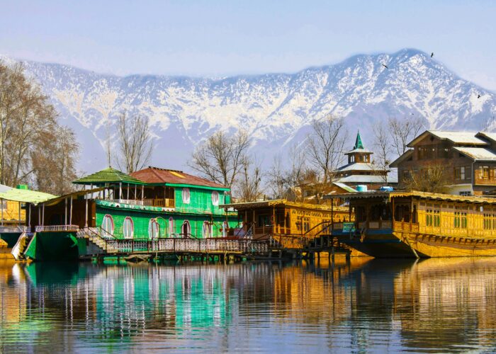 Traditional Kashmir houseboats on Dal Lake included in Kashmir Highlights Tour package