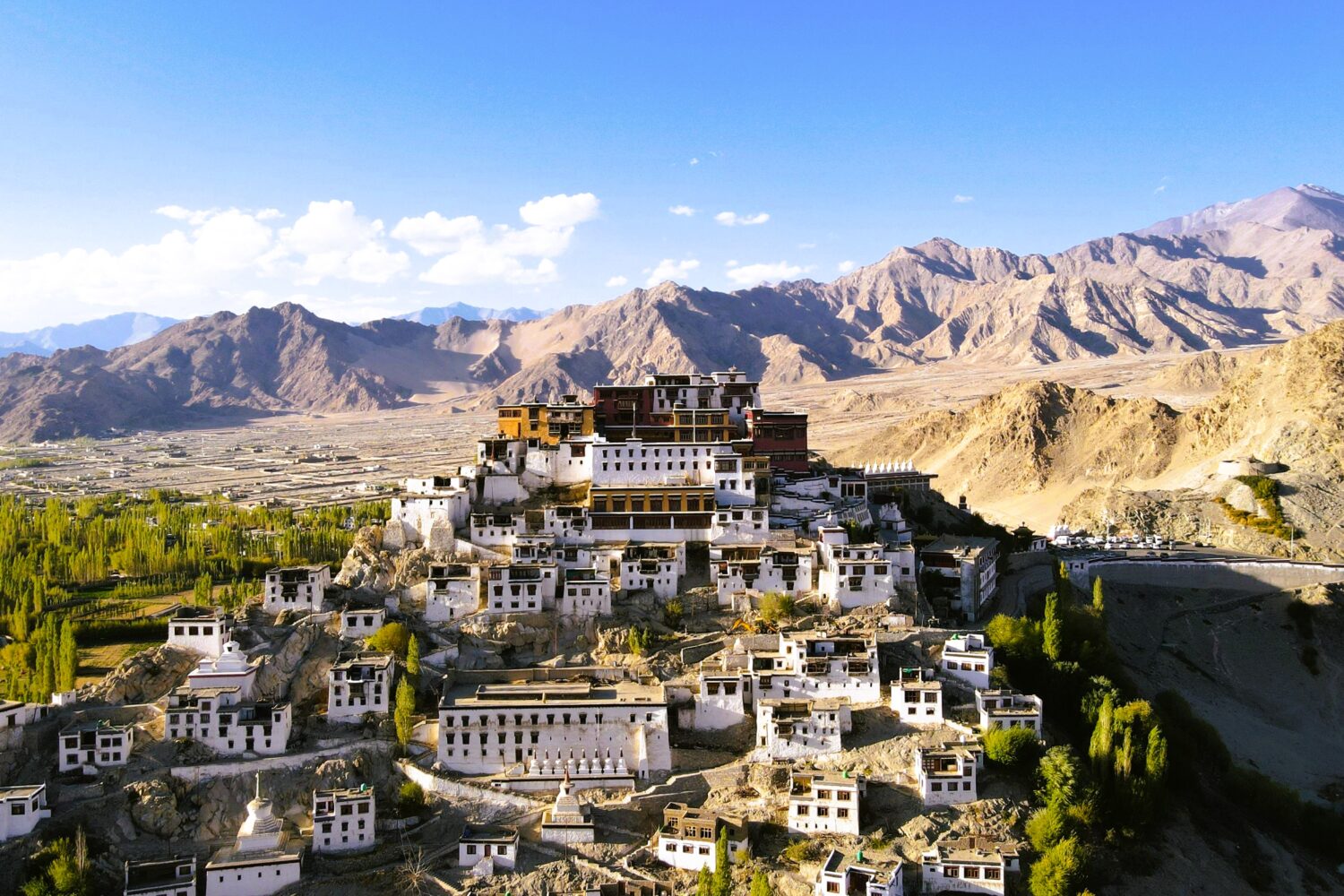 Thiksey Monastery overlooking the Ladakh valley during the Apricot Blossom Ladakh Tour