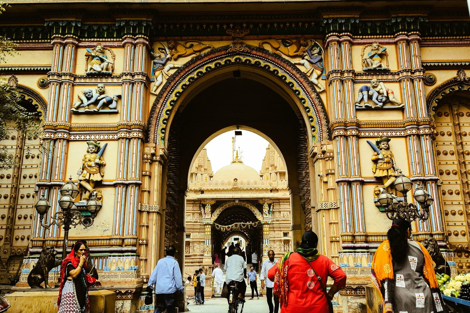 Ornate Swaminarayan temple architecture in Gujarat