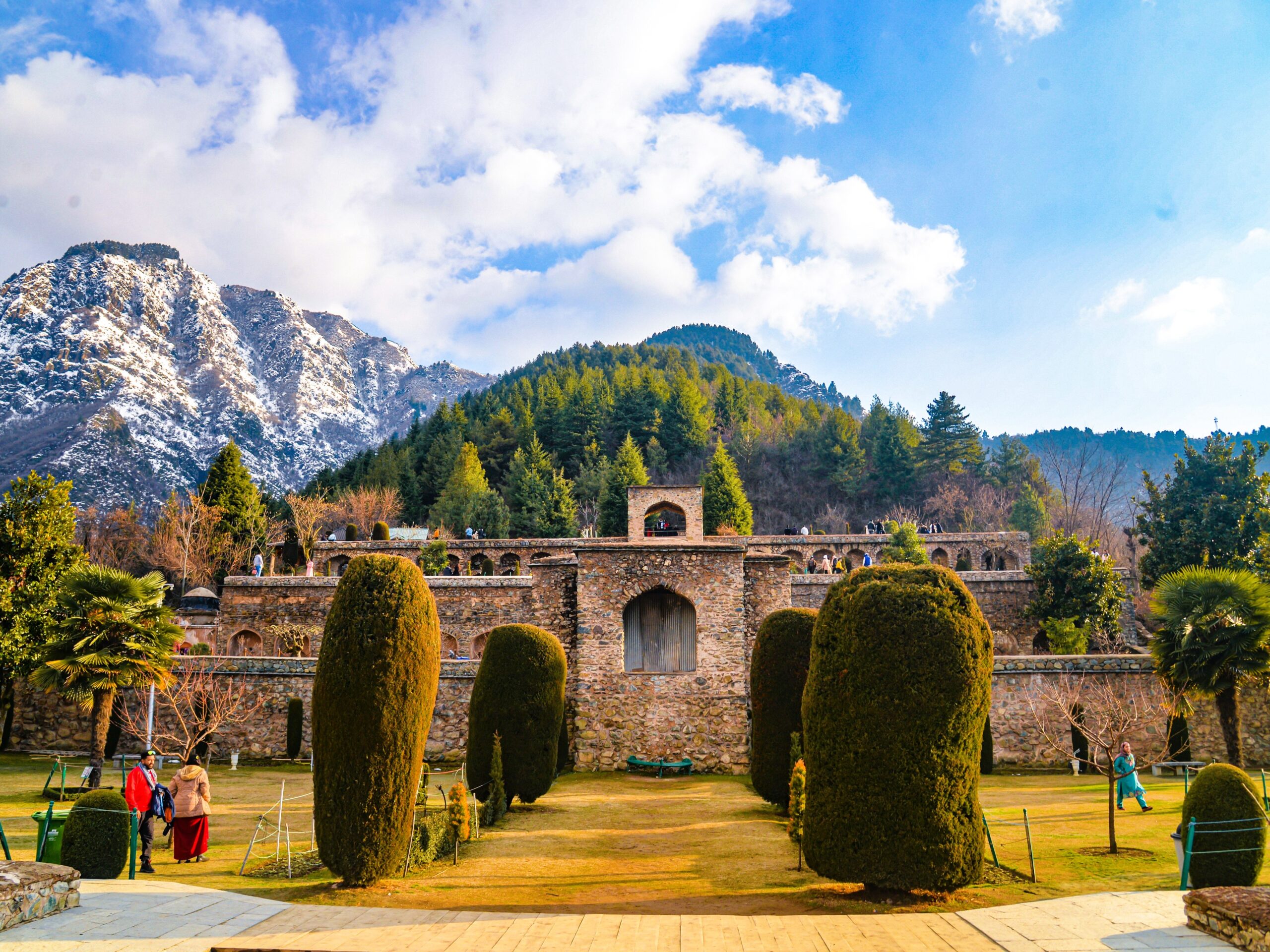 Pari Mahal overlooking the mountains Scenic green mountain valley and pine forests featured in Srinagar Tour Package