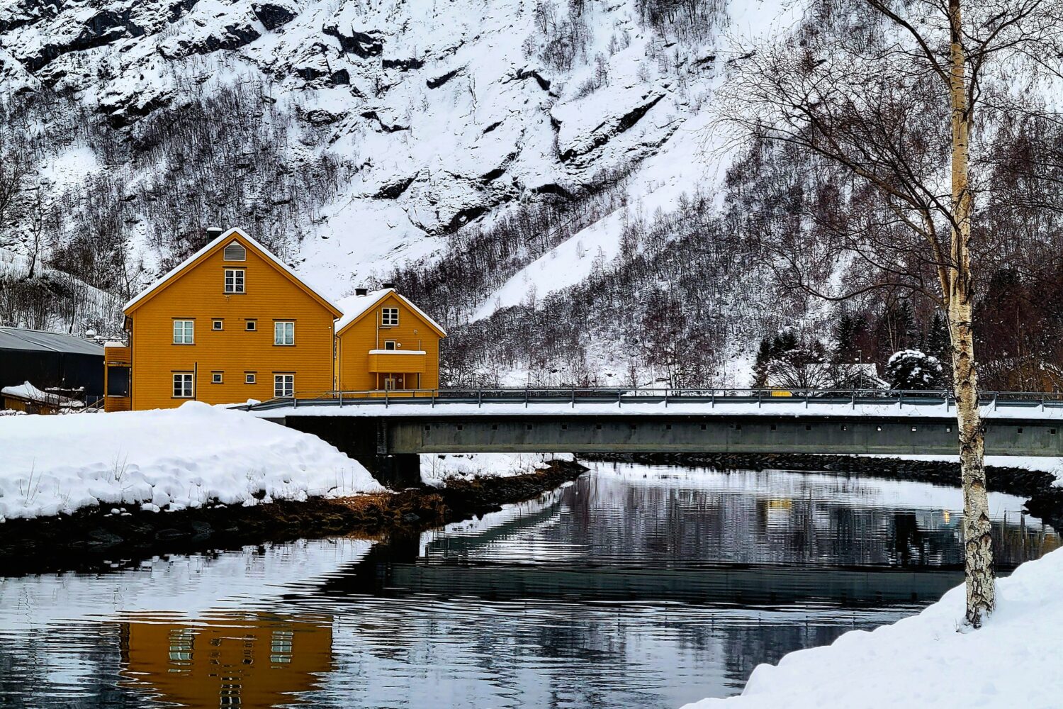 Scenic winter landscape of Flåm featured in Scandinavia tour package